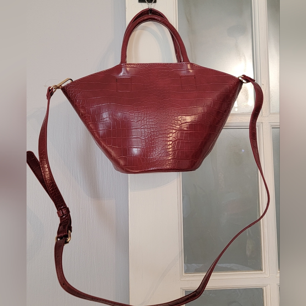 Kaari Blue Unique Embossed Faux Leather Burgandy Satchel with Removeable Pouch